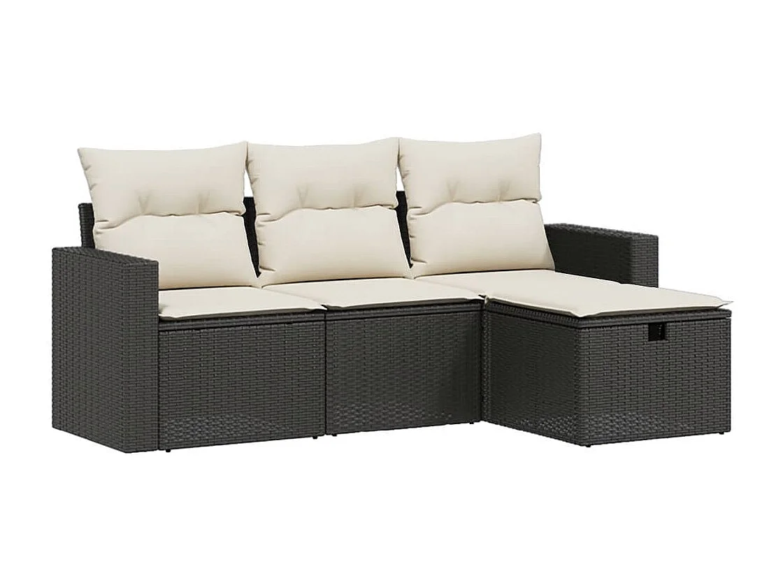 Salon de jardin 4 pcs avec coussins noir résine tressée FR51198