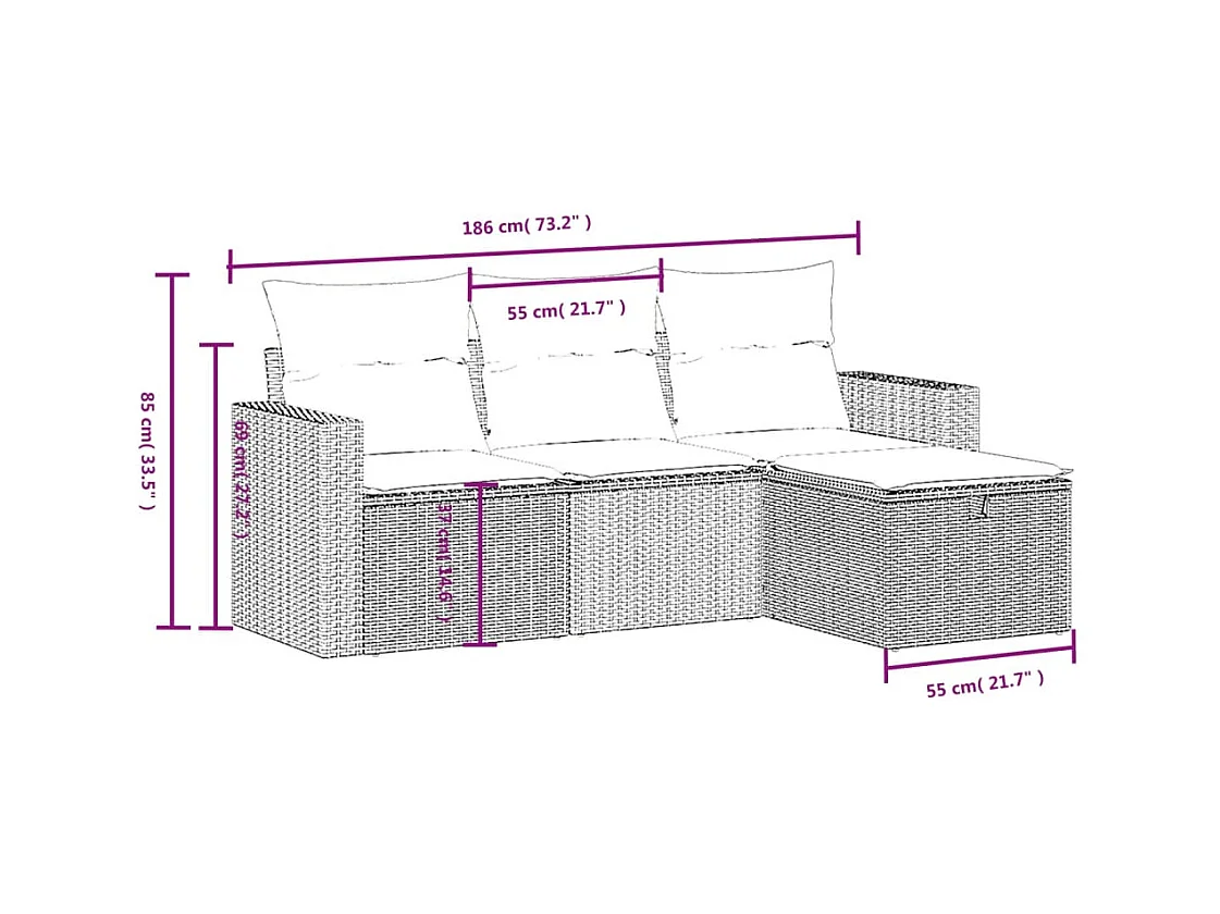 Salon de jardin 4 pcs avec coussins noir résine tressée FR51198