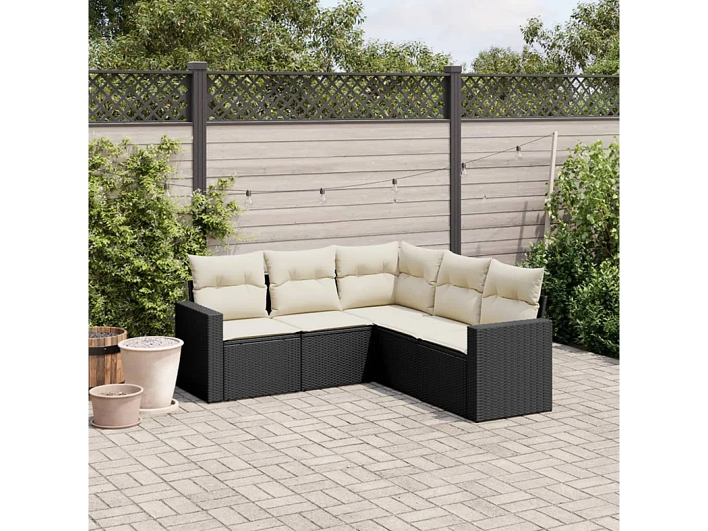 Salon de jardin 5 pcs avec coussins noir résine tressée FR89846