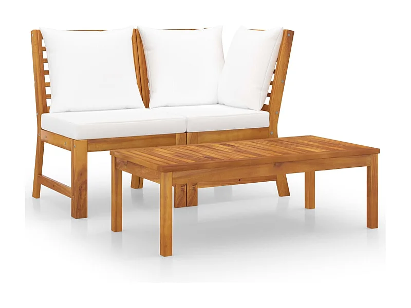 Conjunto de jardín 3 pzas madera maciza de acacia cojines crema ES349035