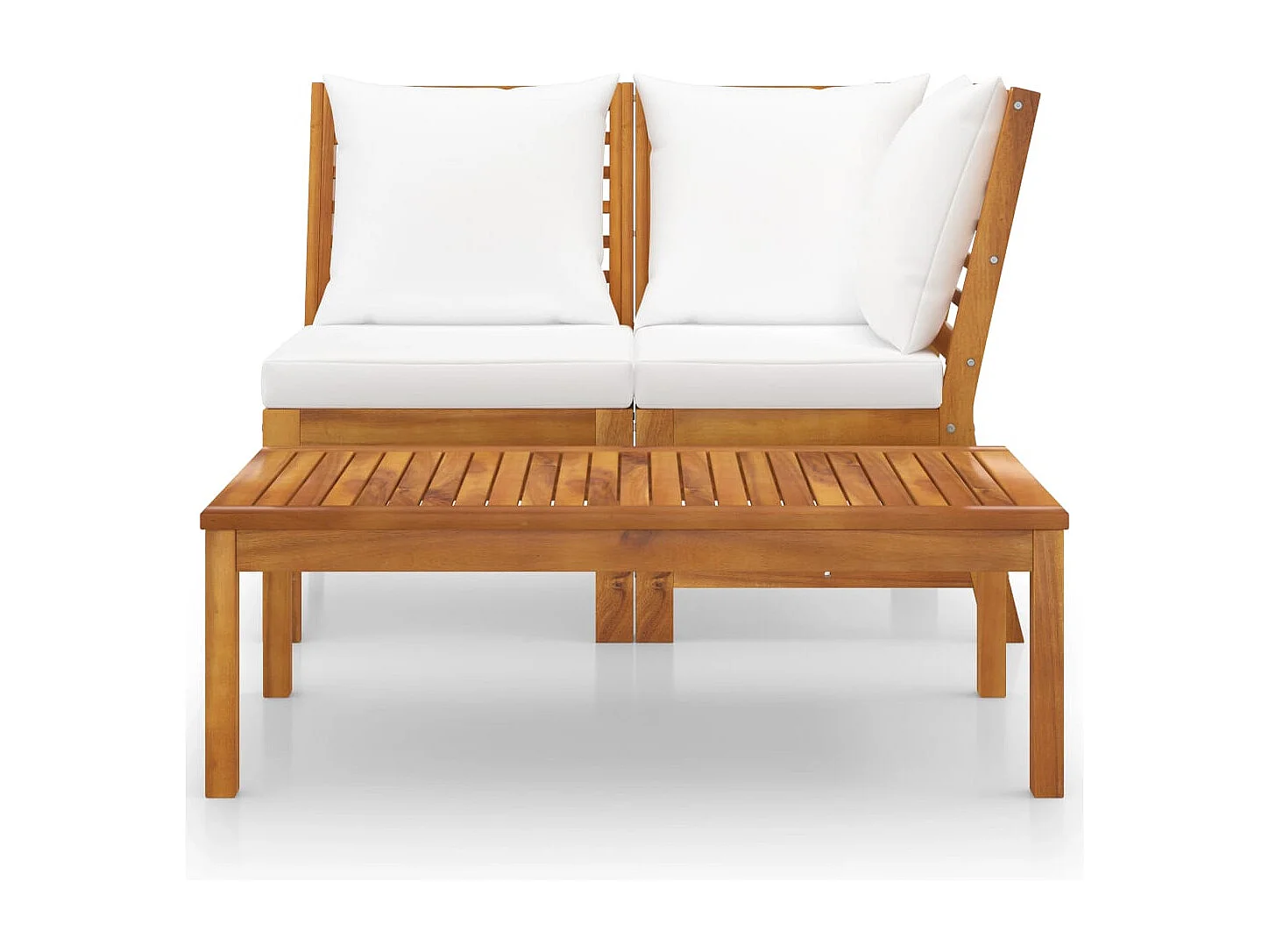 Salon de jardin 3 pcs avec coussin crème Bois d'acacia solide FR51773