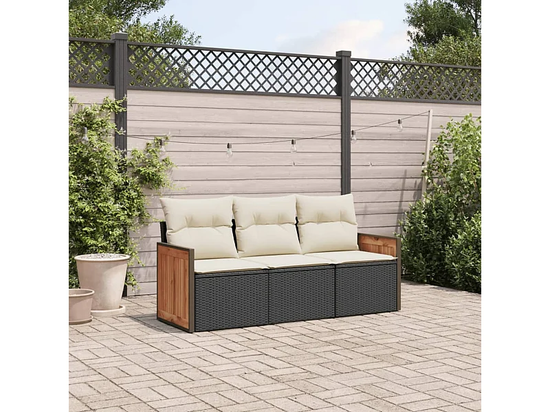 Salon de jardin 3 pcs avec coussins noir résine tressée FR29489