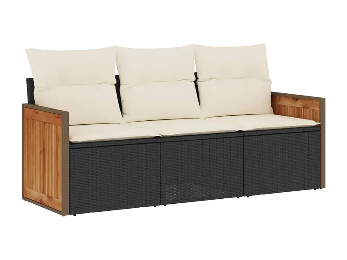 Salon de jardin 3 pcs avec coussins noir résine tressée FR29489