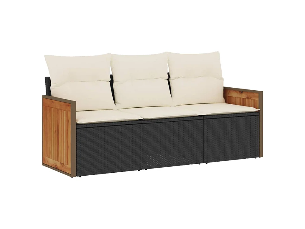 Salon de jardin 3 pcs avec coussins noir résine tressée FR29489