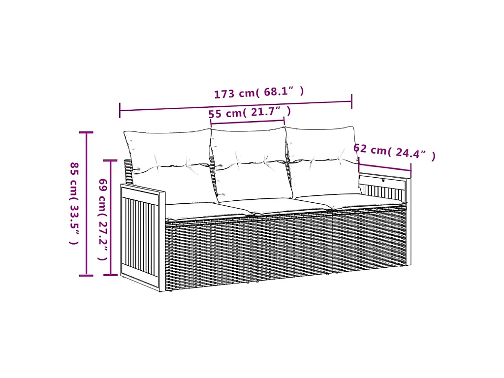 Salon de jardin 3 pcs avec coussins noir résine tressée FR29489