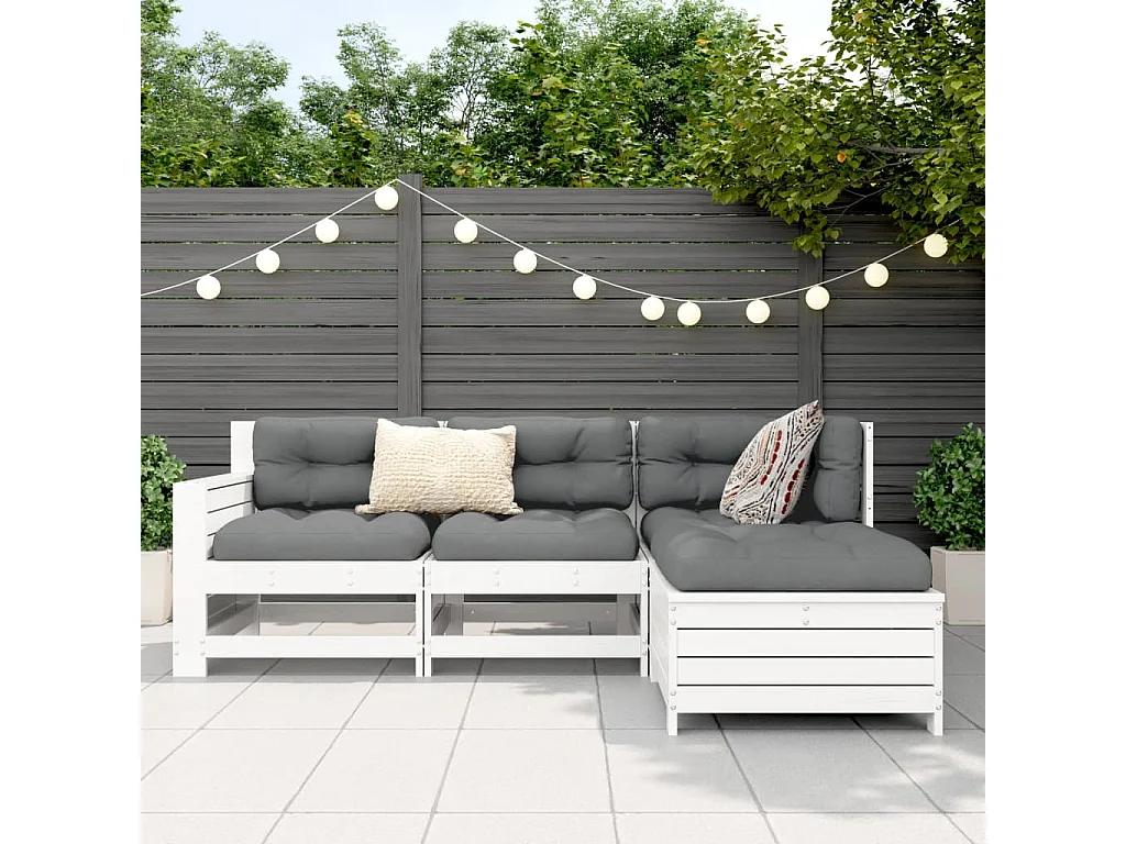 Salon de jardin 4 pcs blanc bois de pin massif FR87327