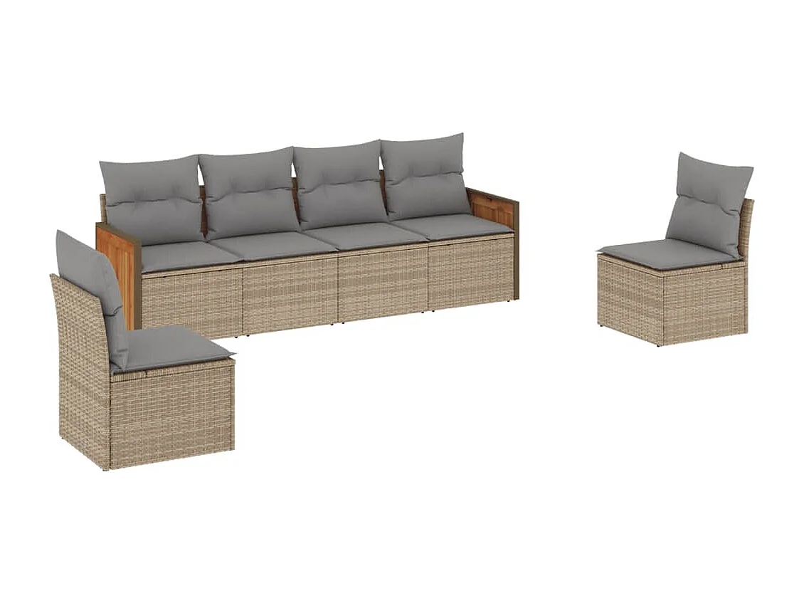 Conjunto de jardín con cojines 6 pzas ratán sintético beige ES426997