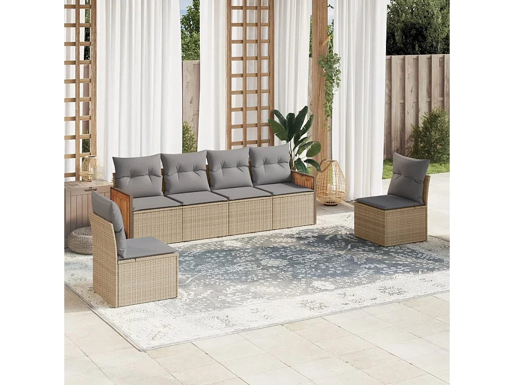 Salon de jardin avec coussins 6 pcs beige résine tressée FR65382