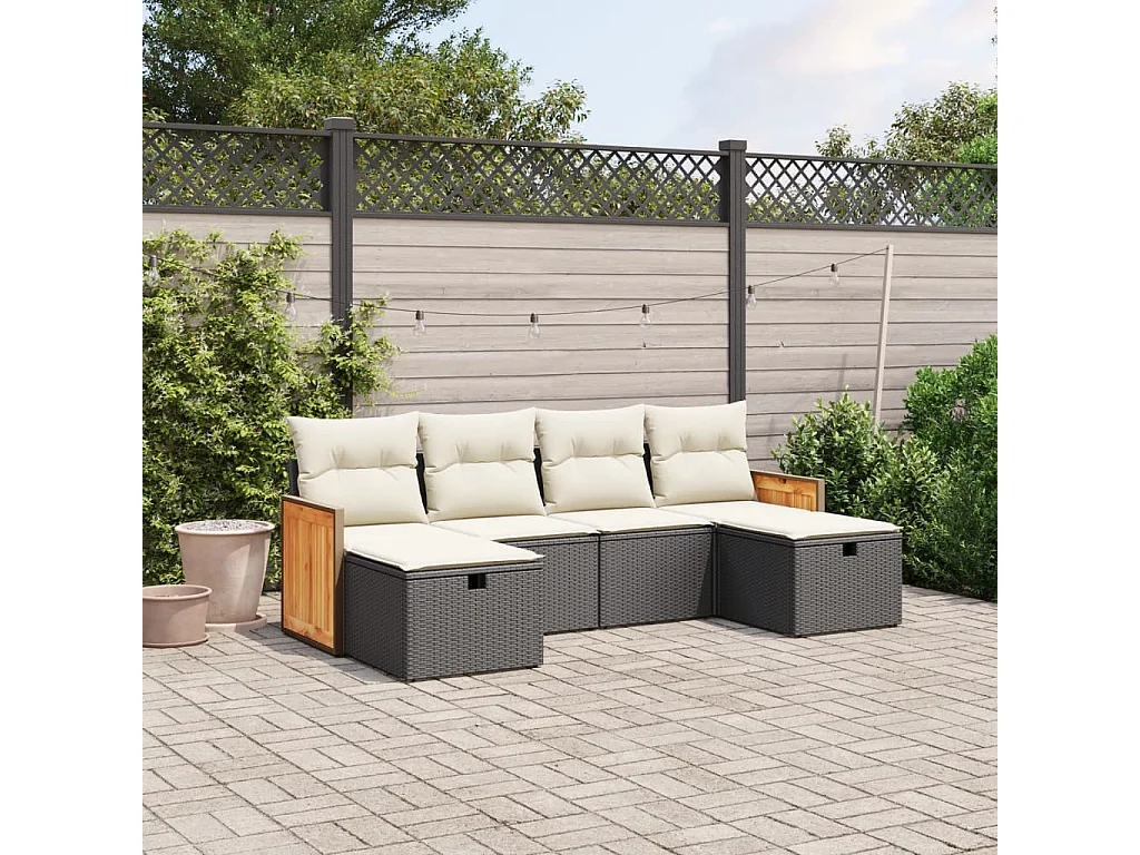 Conjunto de jardín 6 piezas y cojines ratán sintético negro ES263825