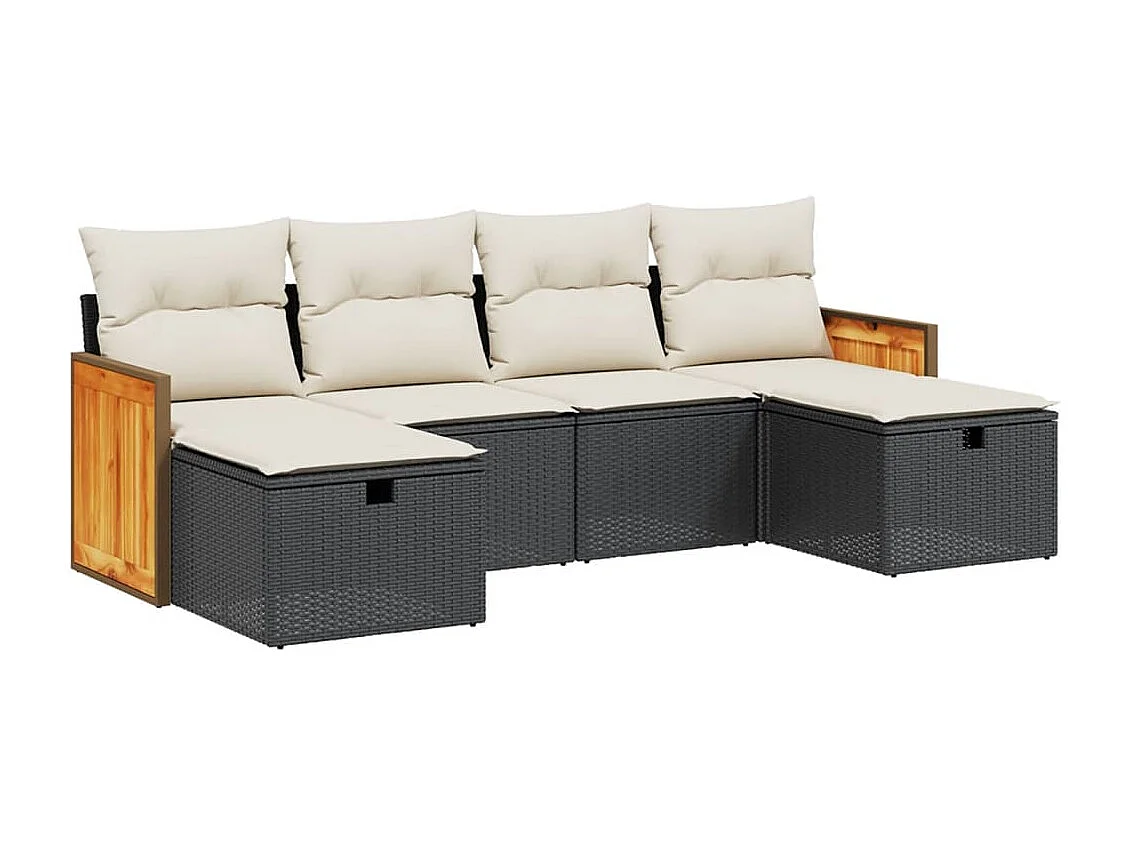 Conjunto de jardín 6 piezas y cojines ratán sintético negro ES263825