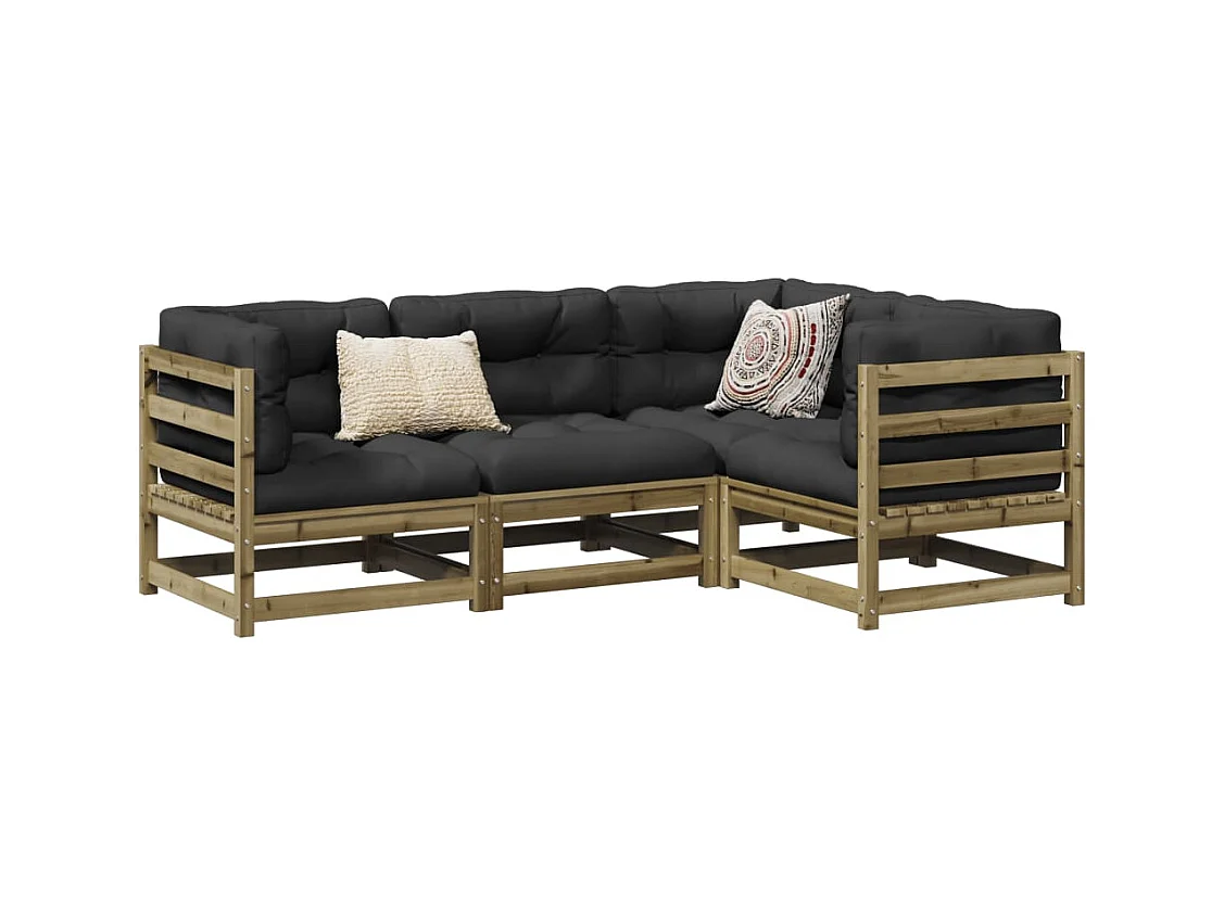 Salon de jardin 4 pcs avec coussins bois de pin imprégné FR16569