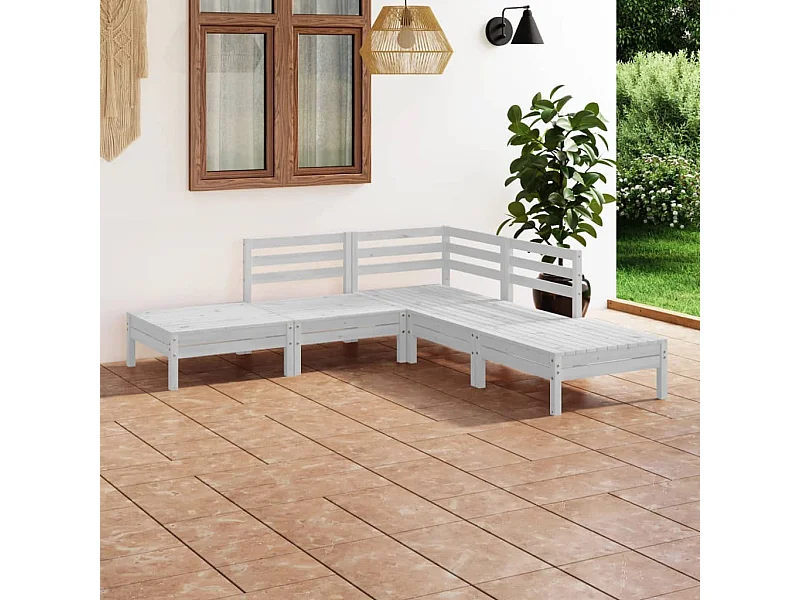 5 pcs conjunto lounge de jardim pinho maciço branco PT737869