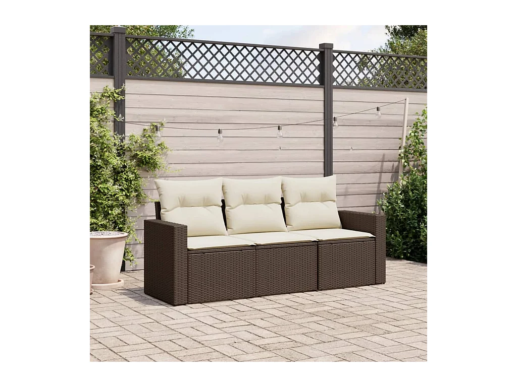 Salon de jardin avec coussins 3 pcs marron résine tressée FR48876