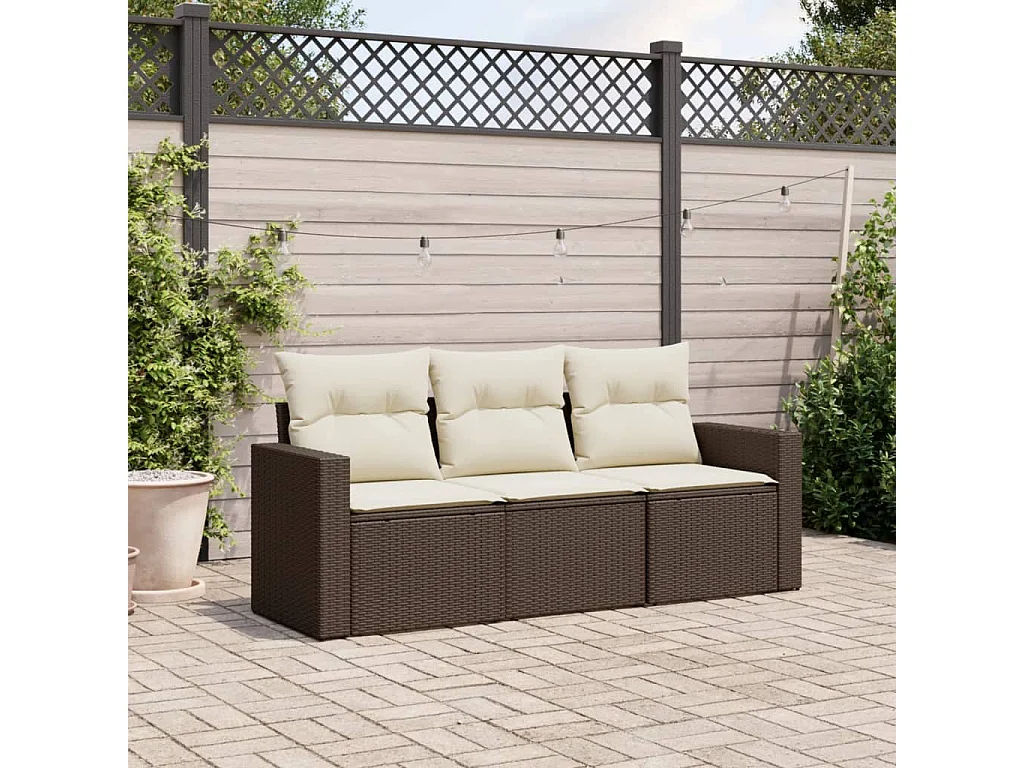 Salon de jardin avec coussins 3 pcs marron résine tressée FR48876