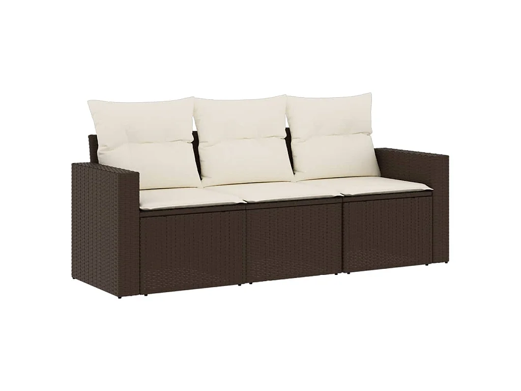 Salon de jardin avec coussins 3 pcs marron résine tressée FR48876