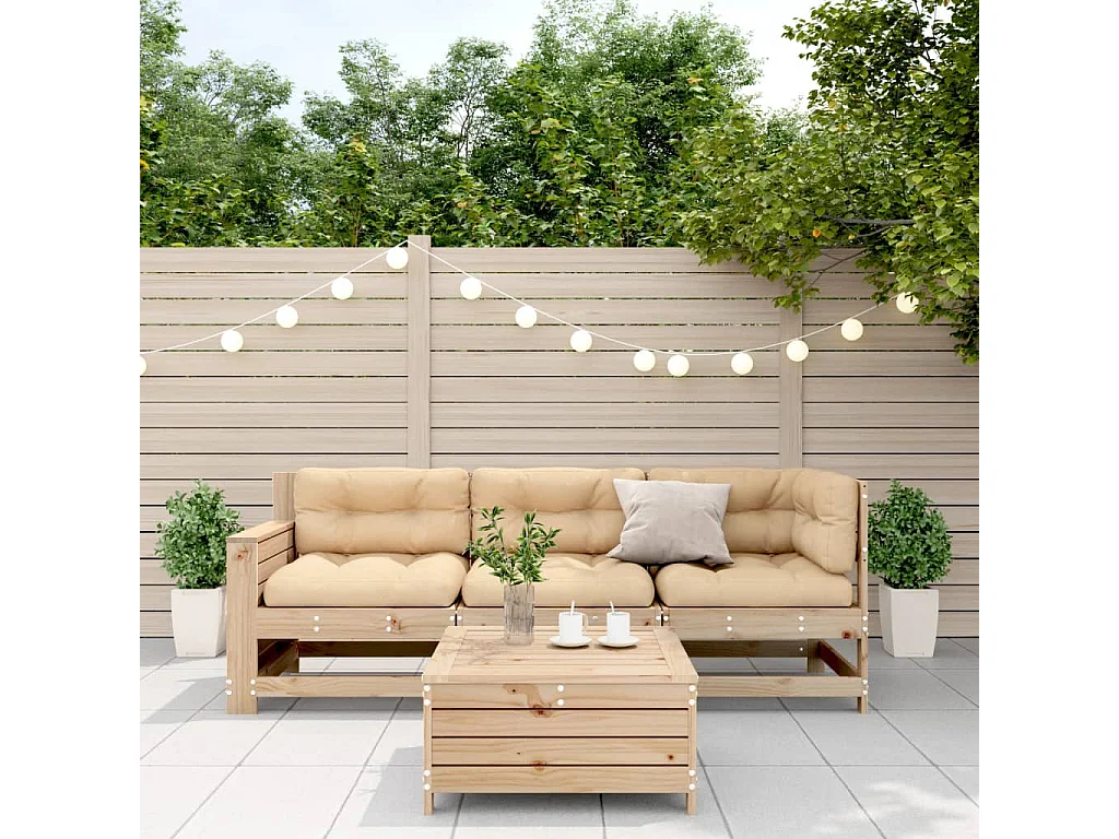 Salon de jardin 4 pcs avec coussins Bois de pin massif FR35428