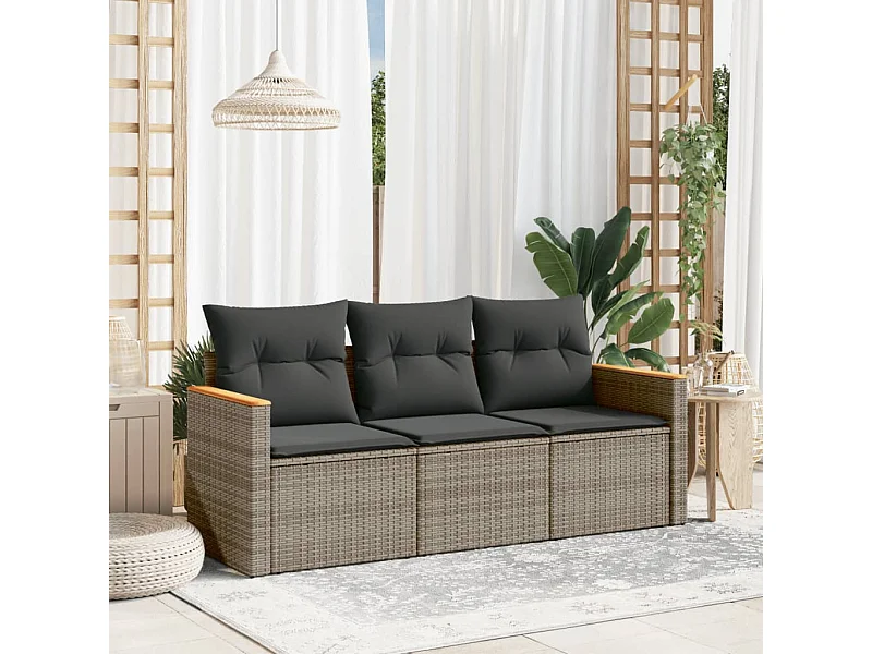 Salon de jardin avec coussins 3 pcs gris résine tressée FR82614