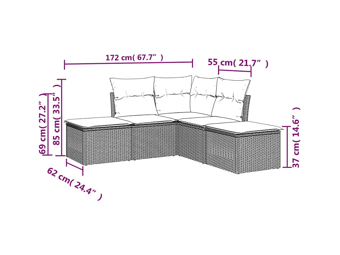 Salon de jardin avec coussins 5 pcs marron résine tressée FR84332