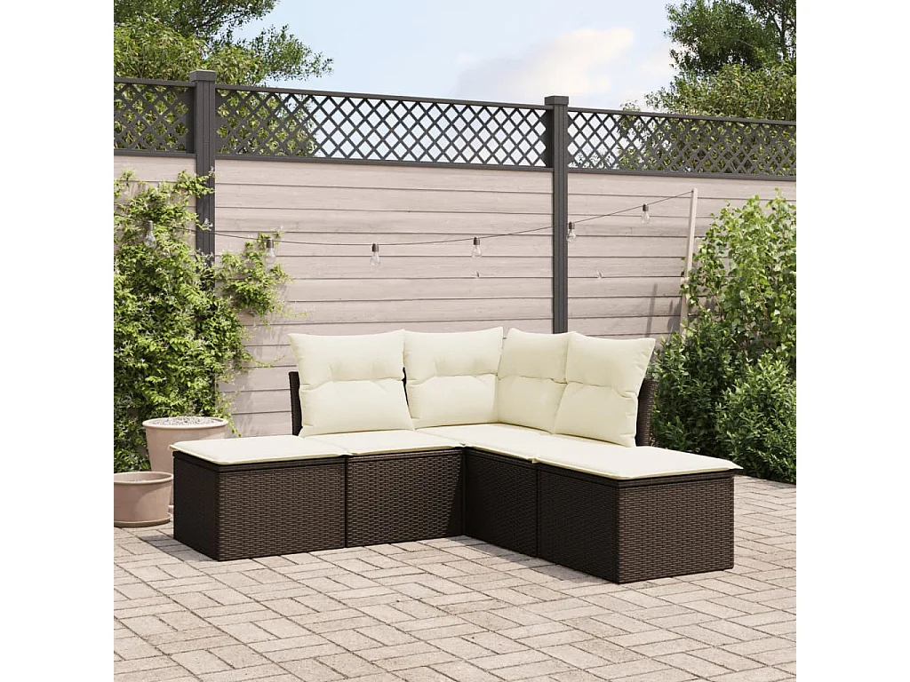 Salon de jardin avec coussins 5 pcs marron résine tressée FR84332