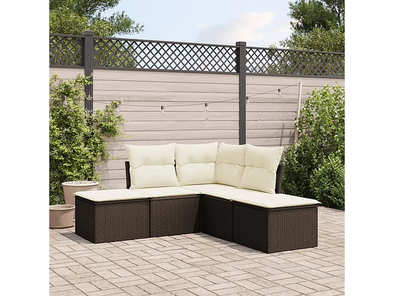Salon de jardin avec coussins 5 pcs marron résine tressée FR84332