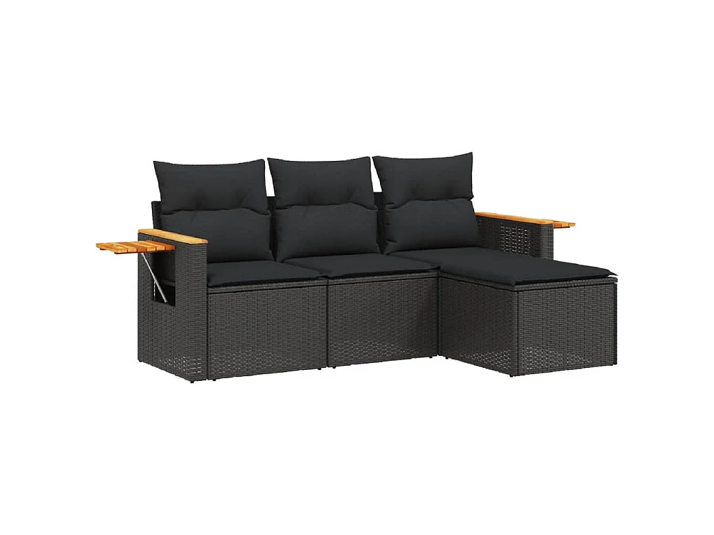 4-delige Loungeset met kussens poly rattan zwart BE627462