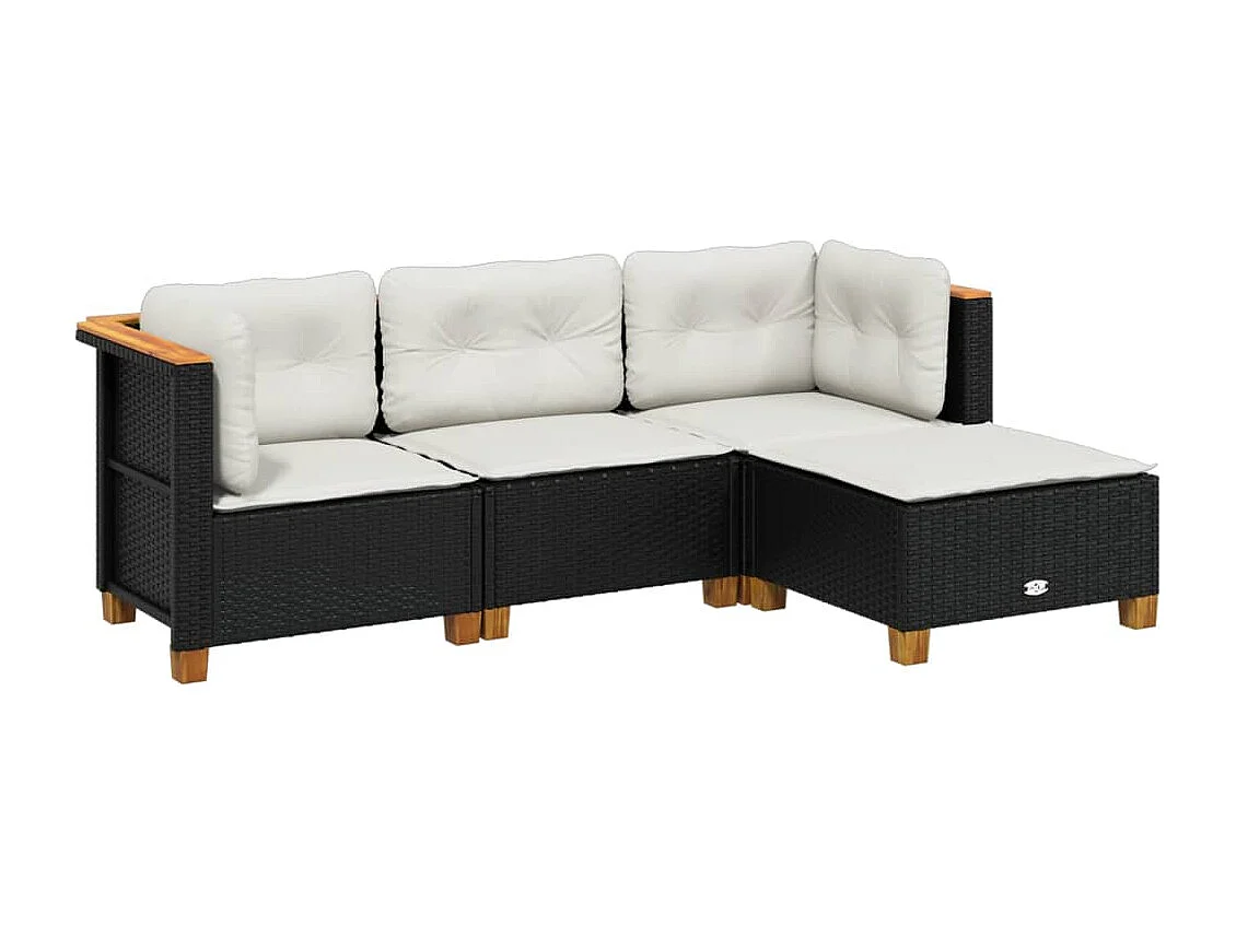 4 pcs conjunto de sofás para jardim c/ almofadões vime PE preto PT750152