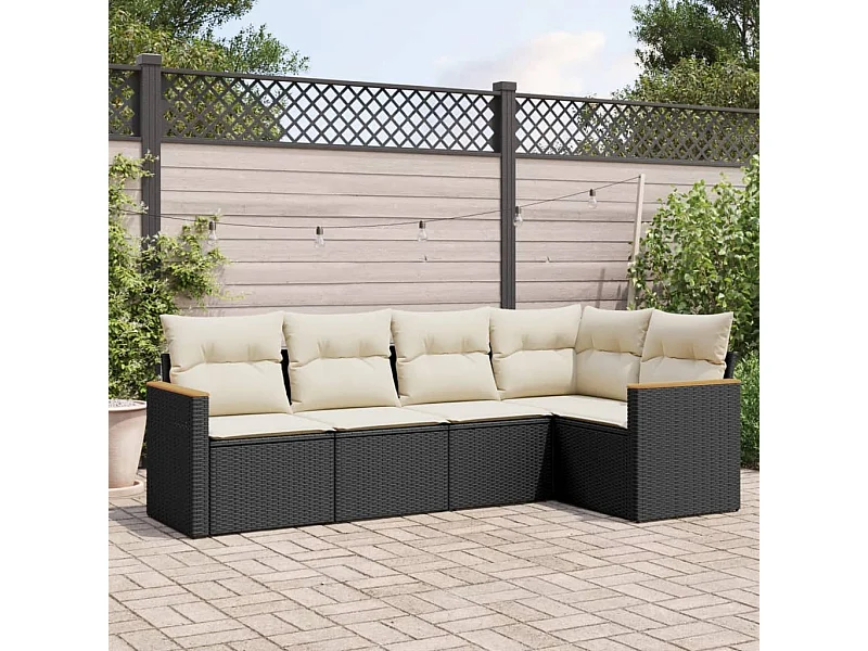 Salon de jardin 5 pcs avec coussins noir résine tressée FR31429
