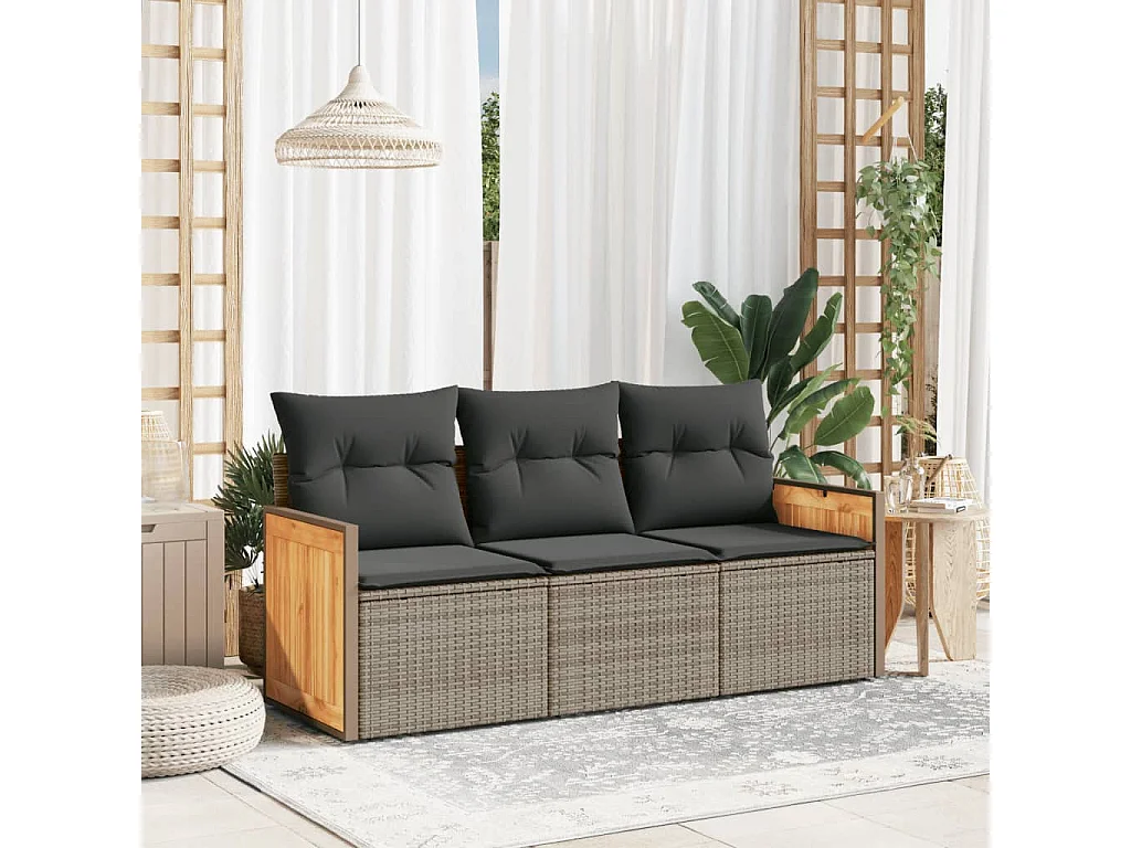 Salon de jardin avec coussins 3 pcs gris résine tressée FR59861