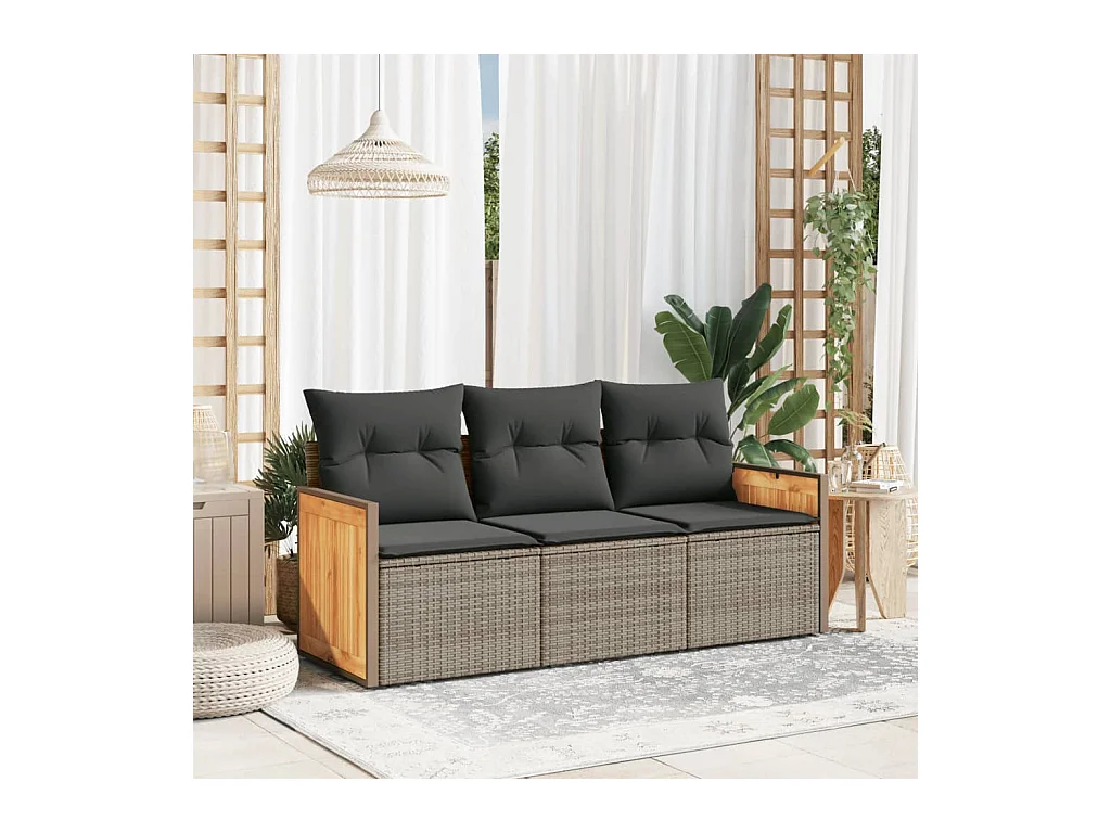 Salon de jardin avec coussins 3 pcs gris résine tressée FR59861