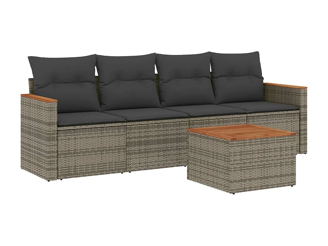 Salon de jardin 5 pcs avec coussins gris résine tressée FR13754