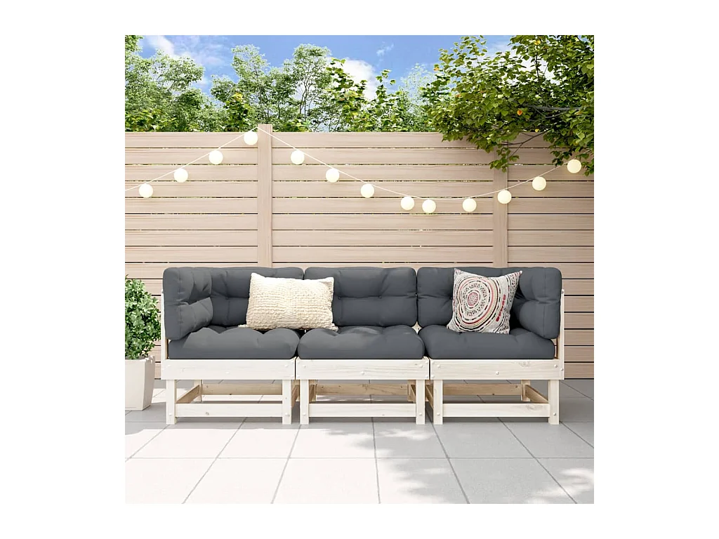 Salon de jardin 3 pcs blanc bois massif de pin FR46522