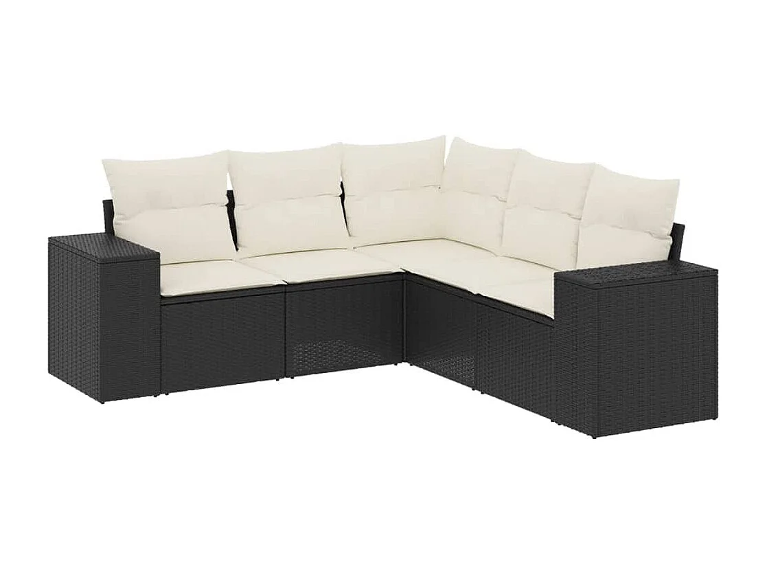 5 pcs conjunto sofás de jardim com almofadões vime PE preto PT941840