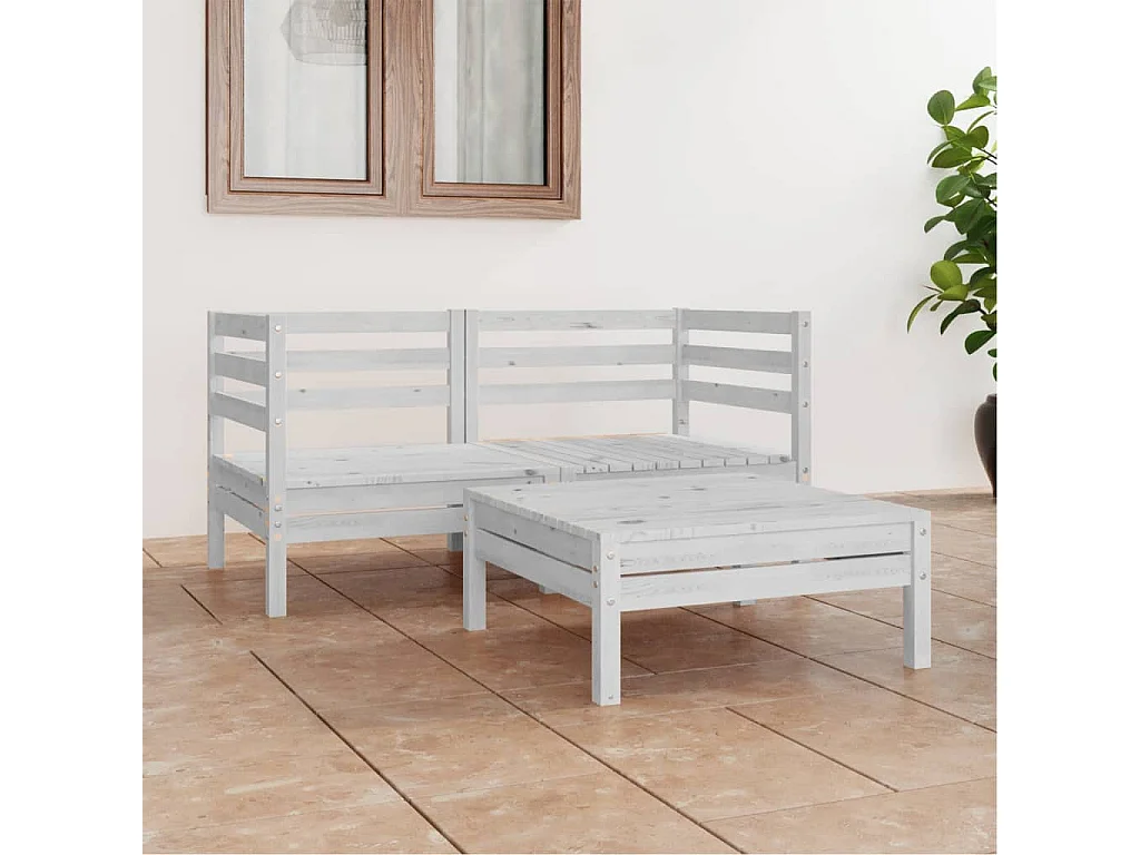 3 pcs conjunto lounge de jardim pinho maciço branco PT343685