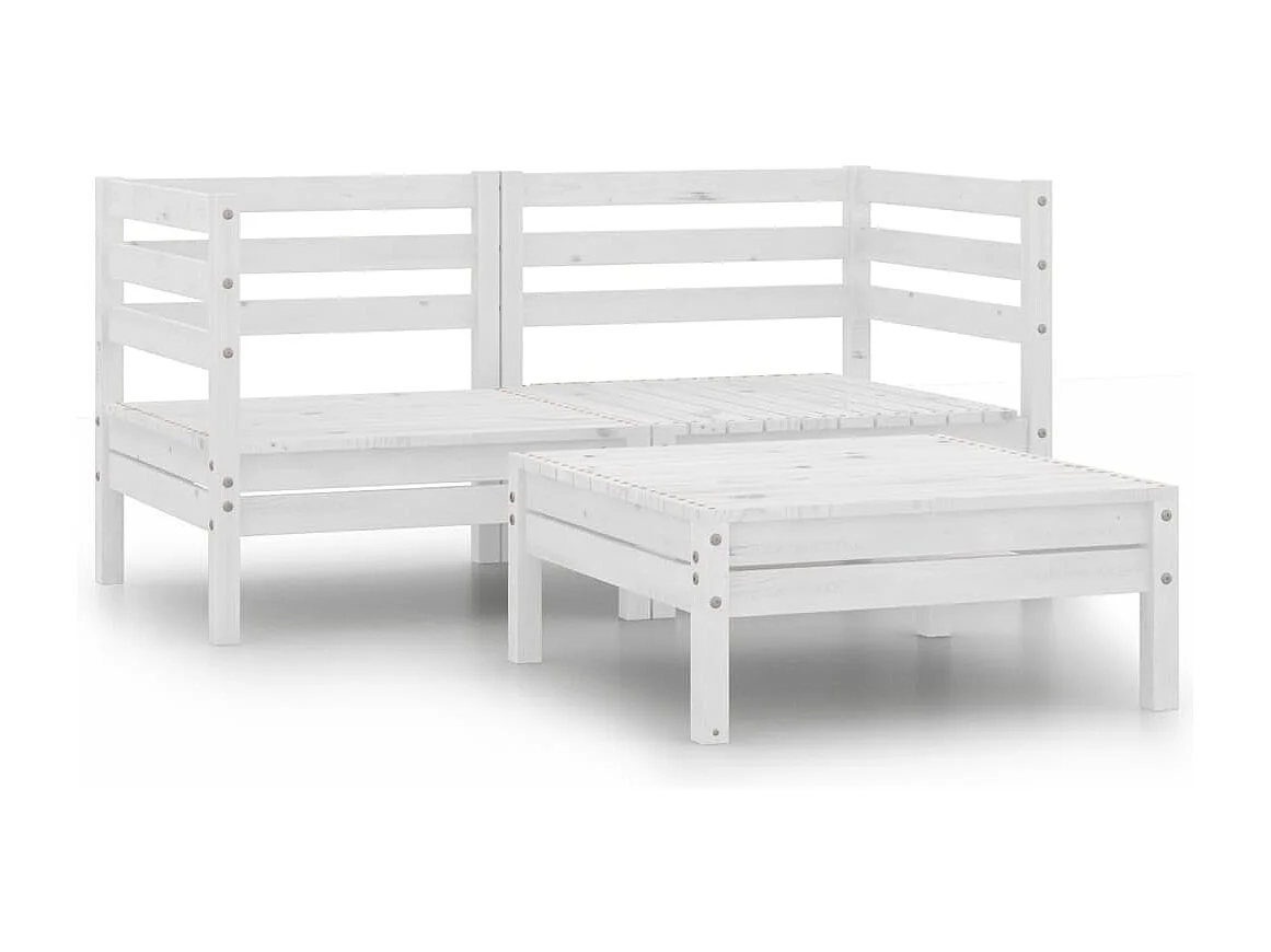 3 pcs conjunto lounge de jardim pinho maciço branco PT343685