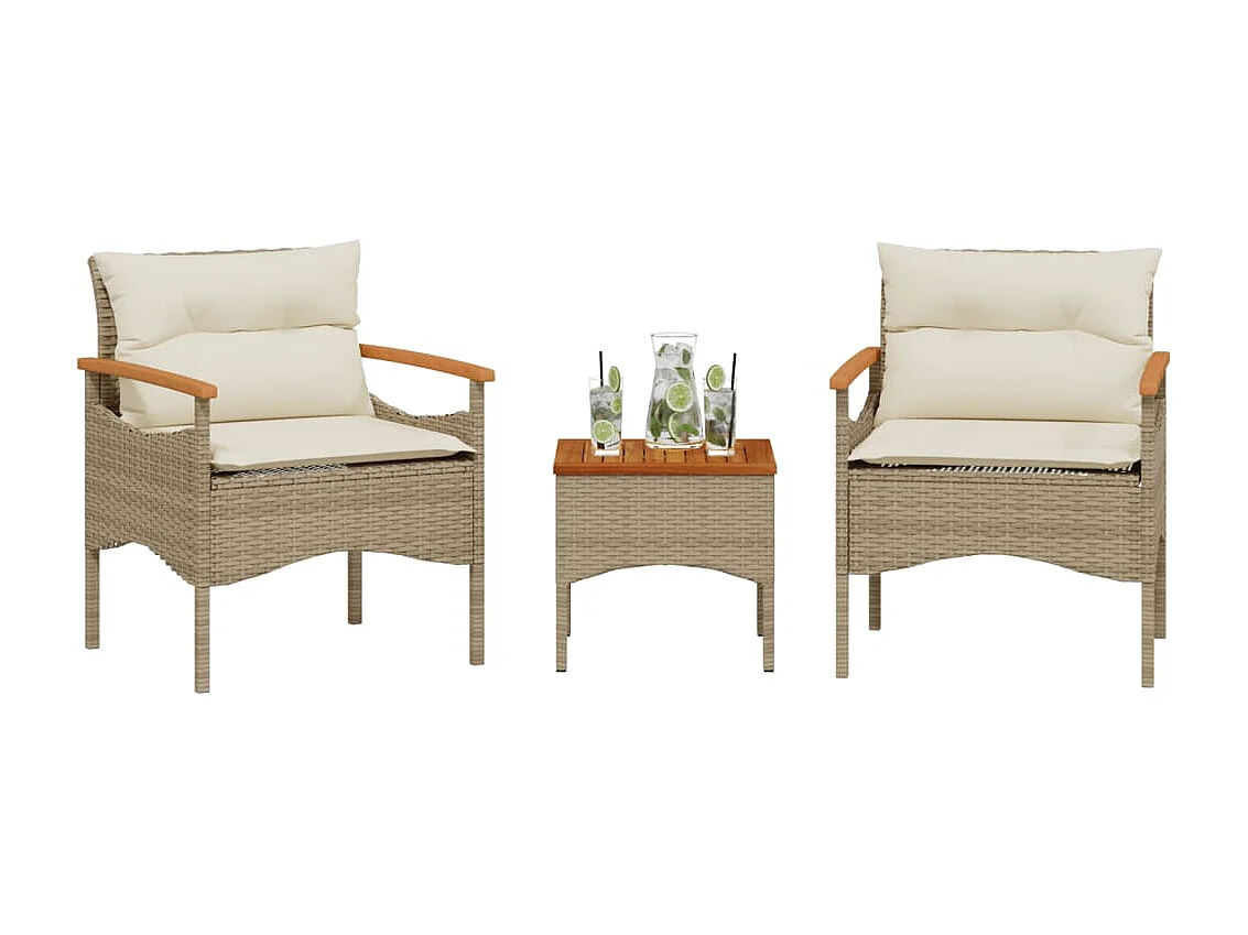 Salon de jardin avec coussins 3 pcs beige résine tressée FR89949