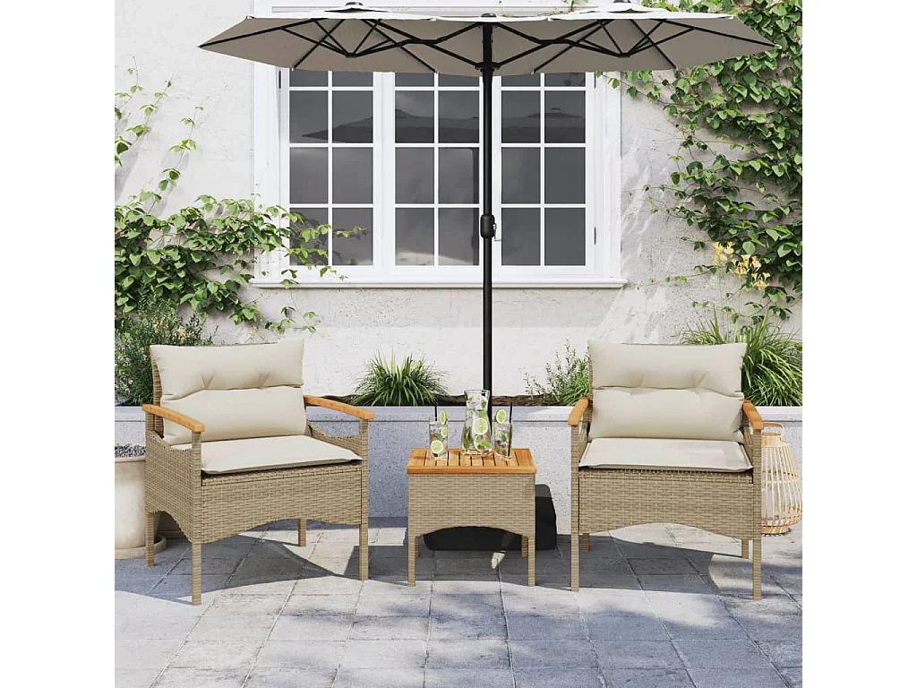 Salon de jardin avec coussins 3 pcs beige résine tressée FR89949