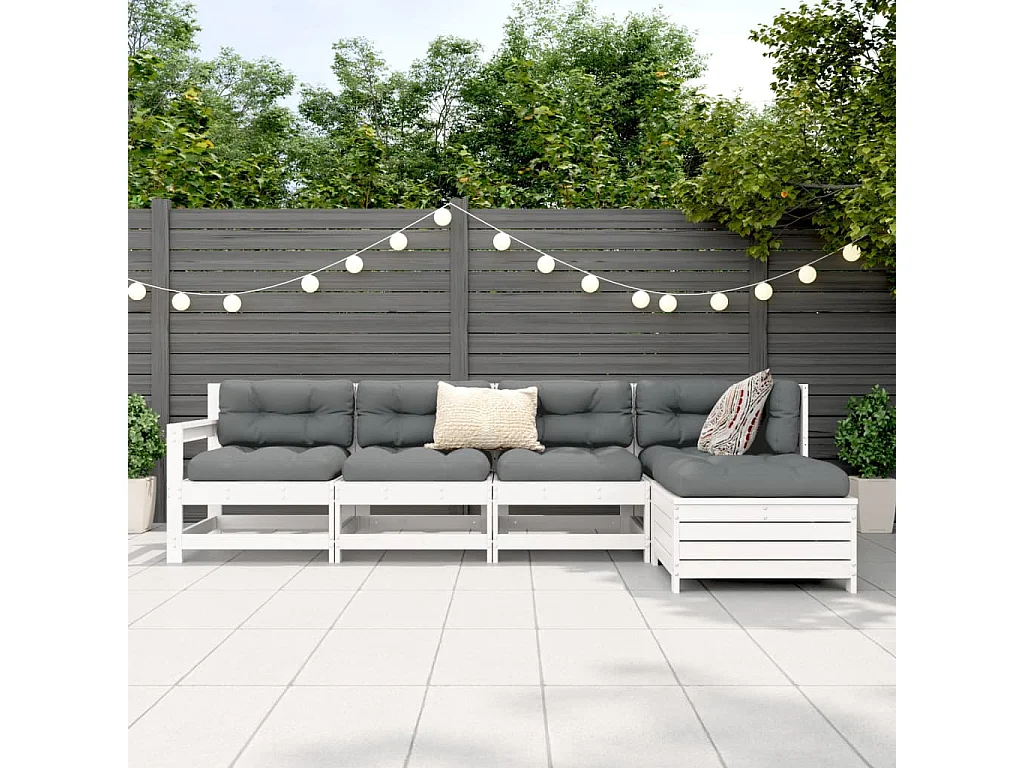 Salon de jardin 5 pcs blanc bois massif de pin FR55130