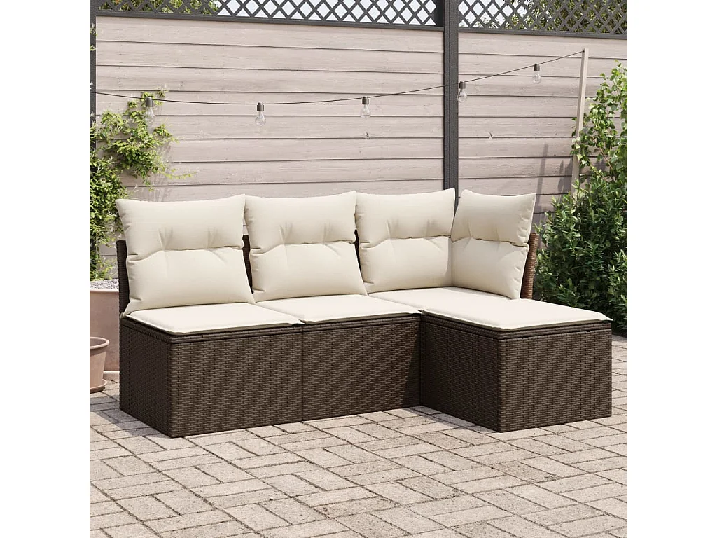Salon de jardin 4 pcs avec coussins marron résine tressée FR13377