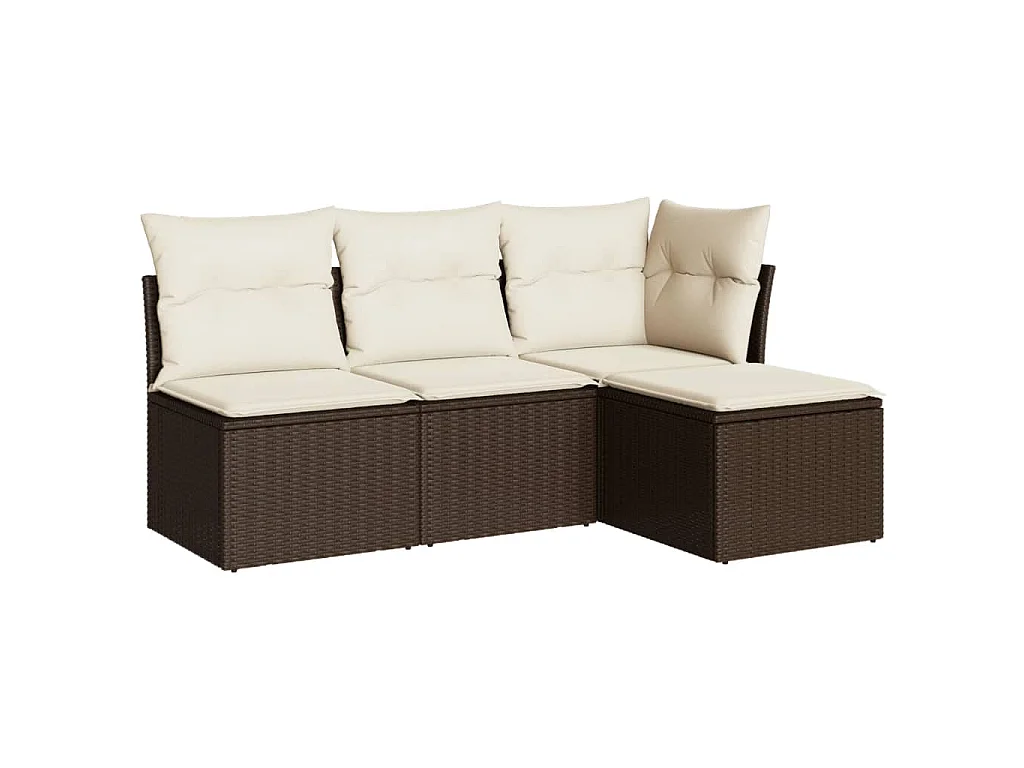 Salon de jardin 4 pcs avec coussins marron résine tressée FR13377