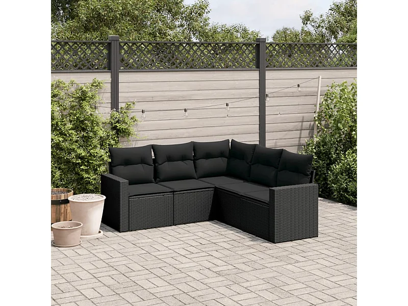 5 pcs conjunto sofás de jardim com almofadões vime PE preto PT324342