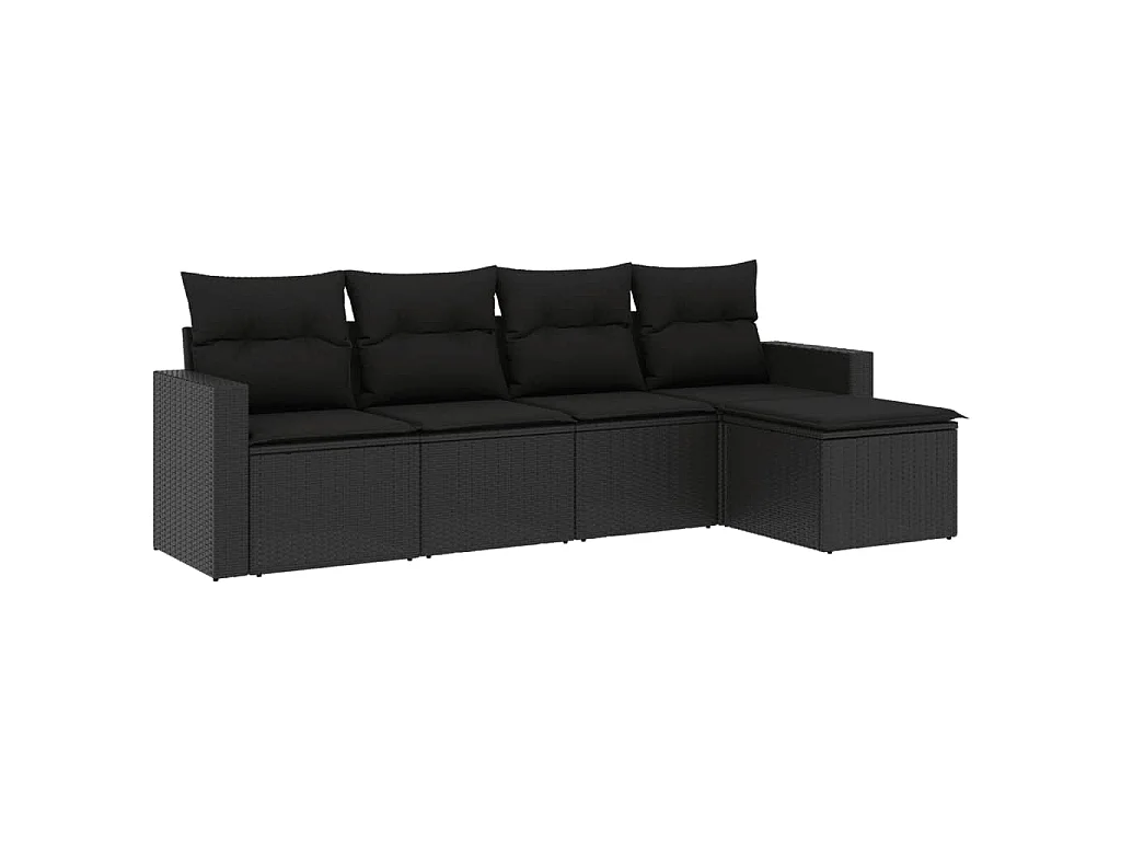 5 pcs conjunto sofás de jardim com almofadões vime PE preto PT867613