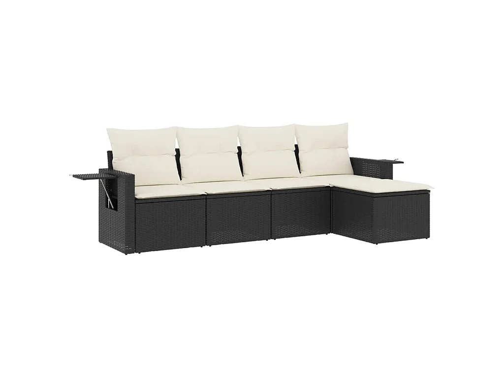 5-delige Loungeset met kussens poly rattan zwart BE646875