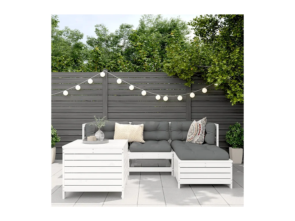 Salon de jardin 5 pcs blanc bois massif de pin FR84078