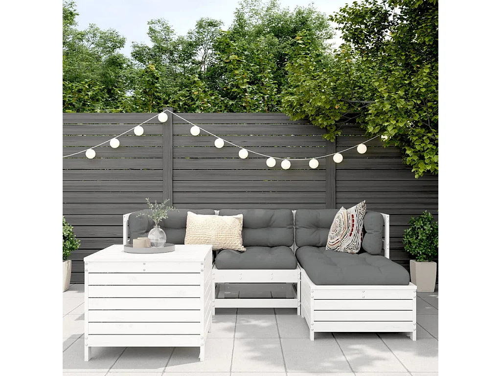Salon de jardin 5 pcs blanc bois massif de pin FR84078