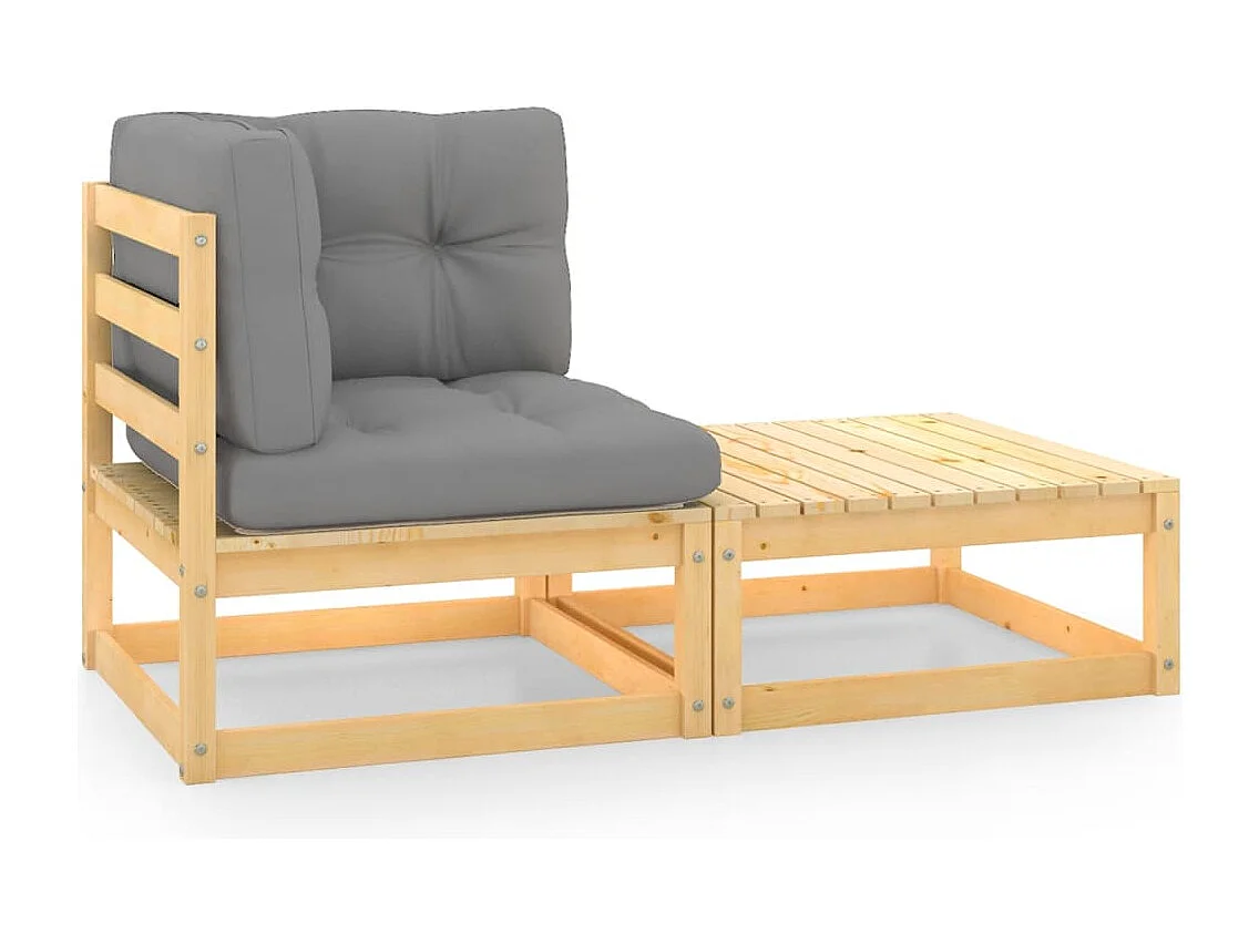 Salon de jardin 2 pcs avec coussins Bois de pin massif FR60198