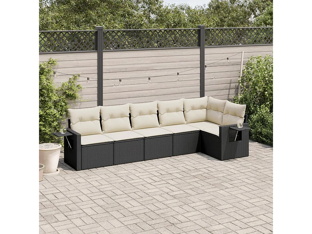 Salon de jardin 6 pcs avec coussins noir résine tressée FR21590