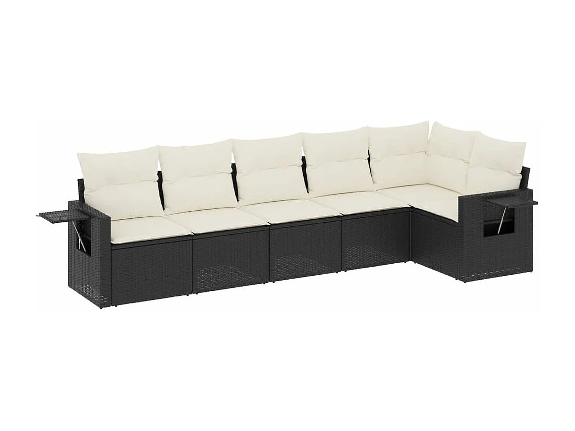Salon de jardin 6 pcs avec coussins noir résine tressée FR21590