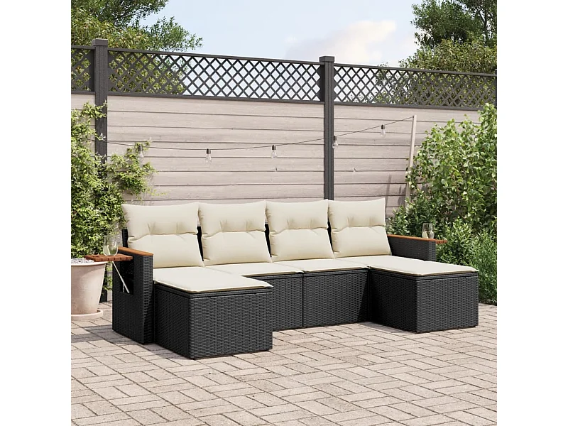 Conjunto de jardín 6 piezas y cojines ratán sintético negro ES657983