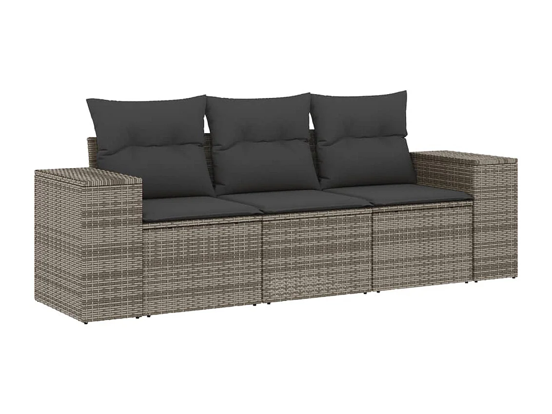 Salon de jardin avec coussins 3 pcs gris résine tressée FR12501