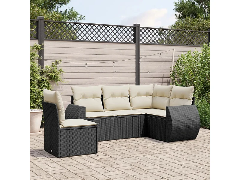 Salon de jardin 5 pcs avec coussins noir résine tressée FR28588